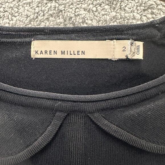 Karen Millen Size 2 Black Top Collar Long Sleeves Body Con Crop Quiet Luxury - Picture 4 of 11